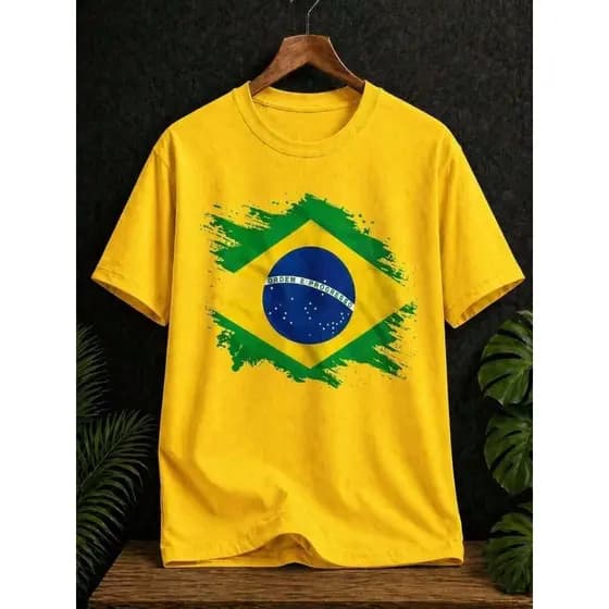 Camiseta Brasil Premium  Feminina e Masculina 100% Algodão Bandeira Brasileira Estampa DTF