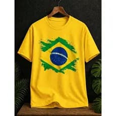 Camiseta Brasil Premium  Feminina e Masculina 100% Algodão Bandeira Brasileira Estampa DTF