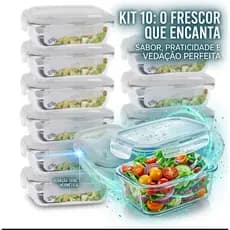 Kit 10 Potes De Vidro Vedação Hermética 370 Ml