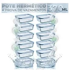 Kit 12 Potes De Vidro Vedação Hermética 370 Ml