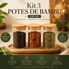 Kit 3 Peças Pote De Vidro Com Tampa De Bambu Hermético 220 ml