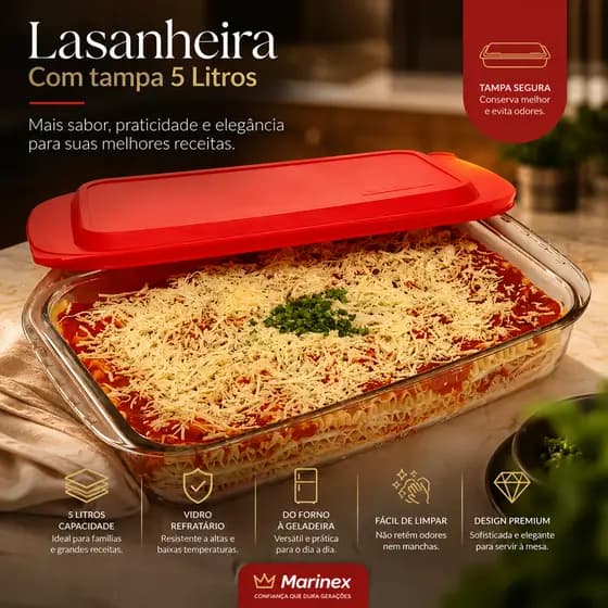 Assadeiras Lasanheira Travessa de vidro Retangular Com tampa