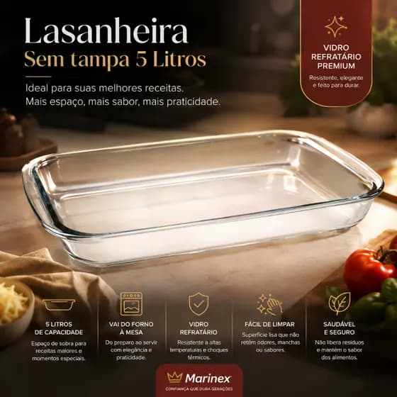 Assadeiras Lasanheira Travessa de vidro Retangular Sem Tampa