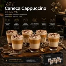 Jogo de 6 Xícara Caneca de Vidro 185 ml com Alça – Ideal para Café, Cappuccino e Latte ☕✨