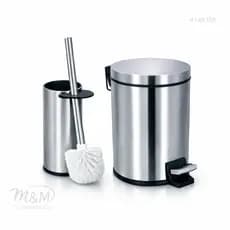 Kit Lixeira Inox 5 Litros Pedal  Cesto Balde Removivel / Escova Sanitaria Inox Limpeza Vaso Banheiro