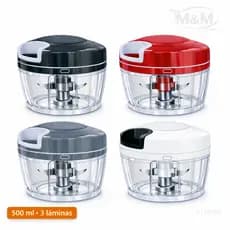 Processador Triturador Manual Alimentos 500ml 3 Laminas aço inox Alho Cebola Tomate Legumes Temperos