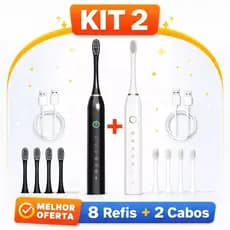 Kit Escova de Dente Elétrica  |  IPX7  À Prova  dÁgua + 7 Modos + 8 Cabeças | Recarregável  Via  USB
