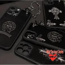 Chrome Hearts 3D capa de Cordão couro capa iphone 11 13 14 12 15 16promax Mais Avançado celular capinha com braceletes