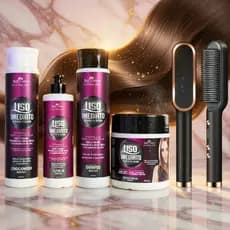 Kit Liso Imediato Redutor Volume Escova Alisadora Profissional Anti Frizz Cabelo Liso