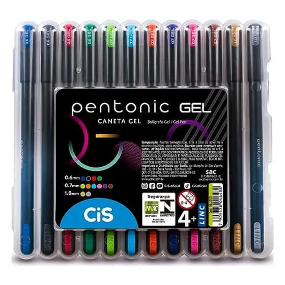 Caneta Gel Pentonic Cis Estojo com 12 Cores Ponta fina