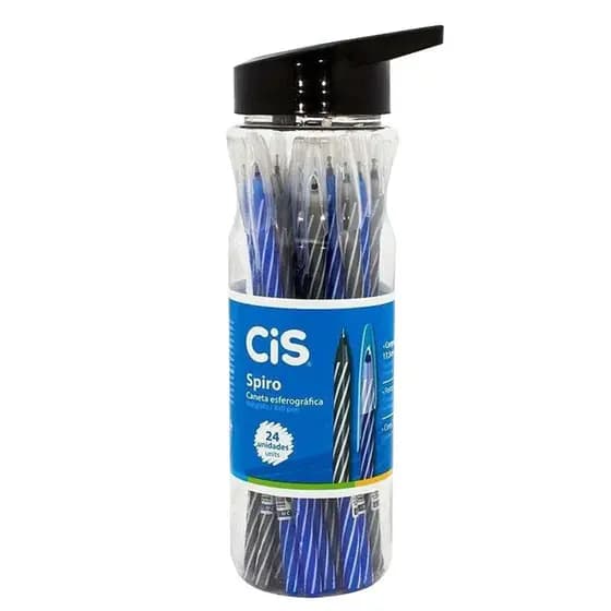 Caneta Spiro Cis 0,7mm Esferográfica Azul e Preta Pote Com 24 Unidades