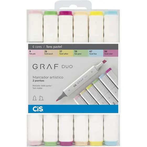 Marcador Artístico Graf Duo Cis Tons Pastel C/6 Cores