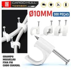 Grampo Miguelão Fixa Fio Cabo Coaxial 10mm com Prego - 300 Unidades