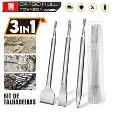 Kit 3 Pçs Ponteira Talhadeiras E Ponteiro Sds Plus 250mm P/martelete