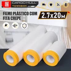 Filme Plástico com Fita Crepe 2.7M X 20M Transparente Protege Cobre Tudo
