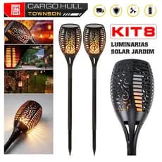 Kit 8 Luminaria Solar Espeto de Jardim Balizador Tocha Efeito Decoração Luz Para Áreas Externas