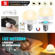 Luz Noturna Recarregável GTP E27 com Controle Remoto – 3 Cores, LED Portátil Magnético