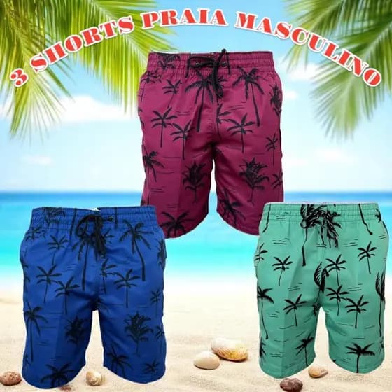 Bermuda Masculina Adulto Mauricinho COQUEIRO COLORIDAS Moda Short Tactel Masculino Ideal P/ Praia Piscina Casual