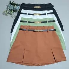 Short Saia Alfaiataria Feminina Do P ao G3 Cintura Alta Com Zíper e Cinto
