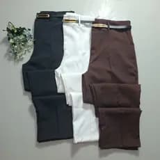 Calça Feminina Alfaiataria Social Plus Size Zíper Na Frente Botão Encapado Acompanha o Cinto