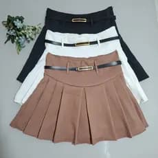 Short Saia Feminina Plissado Alfaiataria Zíper na Lateral  Acompanha o Cinto Tendencia