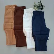 Calça Alfaiataria Feminina Tradicional Reta Com Botão