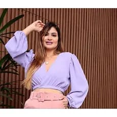 Blusa Cropped Duna Manga Longa Decote V Moda Tendencia
