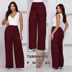 Calça Pantalona Feminina De Linho Cintura Alta Zíper Frontal e Bolsos Funcionais Moda Luxo