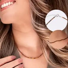 Colar Minimalista Facetado de Pedra Olho de Tigre com Fecho de Prata 925 - Prosperidade