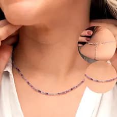Colar Minimalista de Pedra Natural  Fluorita com Fecho de Prata 925 - Superação e Compreensão