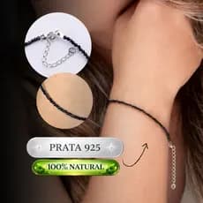 Pulseira Minimalista de Turmalina Negra Facetada com Fecho em  Prata 925 -  Amuleto de Proteção