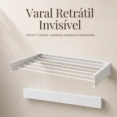 Varal Retrátil Invisível 120 cm 7 Varetas – Compacto, Resistente e Anticorrosão