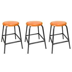Kit 3 Bancos Baixo 45 cm de Metal Empilhavel Assento Laranja