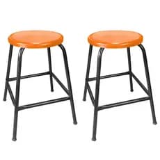 Kit 2 Bancos Baixo 45 cm de Metal Empilhavel Assento Laranja