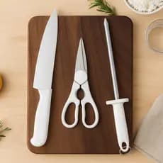 Kit 3 Peças Tesoura P/ Frango, Faca 8", Chaira 8"  - P/ Churrasco Aço Inox