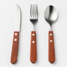 36 Peças Jogo de Talher Grande p/ Churrasco Inox E Madeira