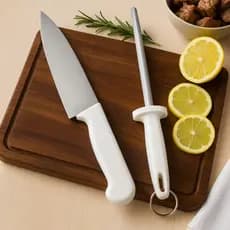 Kit Churrasco 1 Faca 10" 28,5cm Chaira 10" 39cm Para Cozinha Restaurantes e Pizzaria