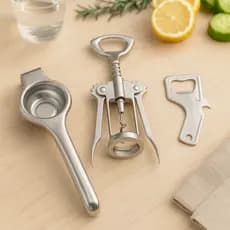 KIT Saca Rolhas, Espremedor de limão, Abridor de Lata AÇO INOX: Para Casa, Cozinha, Restaurante