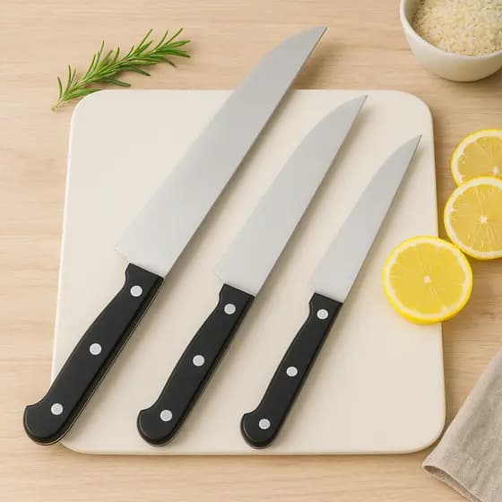 Kit 3 facas Aço Inox: Padrão Para Churrasco,  P/ Cozinha, Restaurante, Bares, Pizzaria, Açougue.
