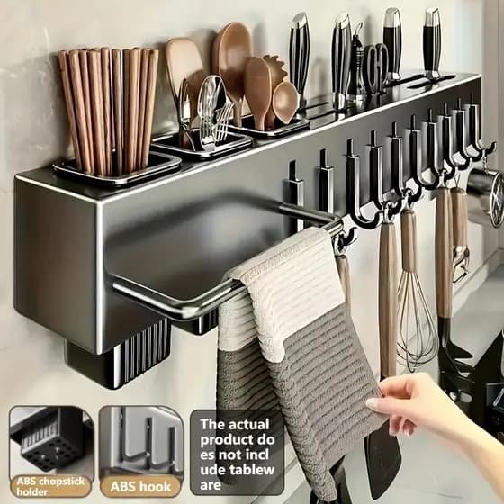 Organizador de Cozinha sem Perfuração, Suporte para Talheres e Utensílios com Espaço para Facas e Hashis