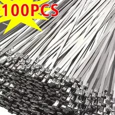 100x Enforca Gato Aço Inox Abraçadeira Metal Zip Tie 30cm Cor Prateado