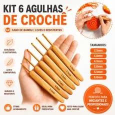 Agulhas de Crochê Cabo de Bambu Kit 6 Unidades Vários Tamanhos Profissionais