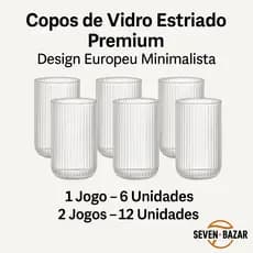 Jogo 6 Copos Vidro Estriado Premium – Design Europeu Canelado 420ml Suco Agua Elegante Resistente