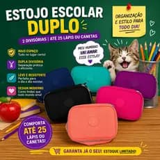 Estojo Escolar Duplo Grande 2 Divisórias – Capacidade 25 Lápis Ou Canetas Organizador