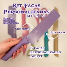 Kit  Facas Personalizado 6 Peças Inoxidável Premium Churrasco Cozinha Profissional Presente Mulher