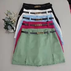 Short Saia Alfaiataria Feminina Com Zíper e Cinto