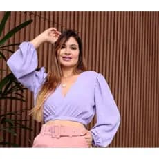 Blusa Cropped  Manga Longa Decote V Moda Tendencia