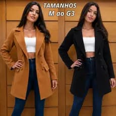 Casaco Sobretudo Lã Batida Feminino Do M ao G3 Elegante Com Botões Forrado