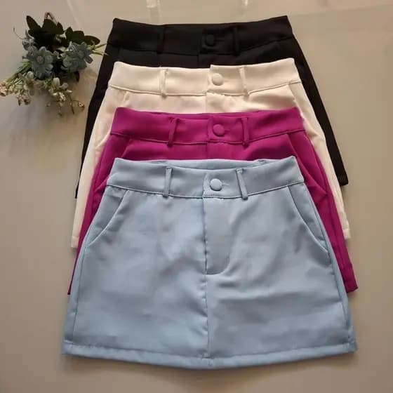 Short Saia Alfaiataria Feminina Com Botão