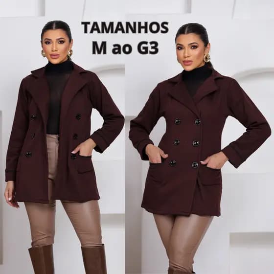 Casaco Sobretudo Feminino Moletom Com botões Do M ao G3 Elegante